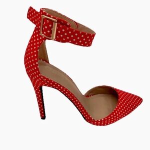 Dream Pairs Red Polka Dot‎ Ankle Strap Stiletto Heels Shoes Women 7 Christmas